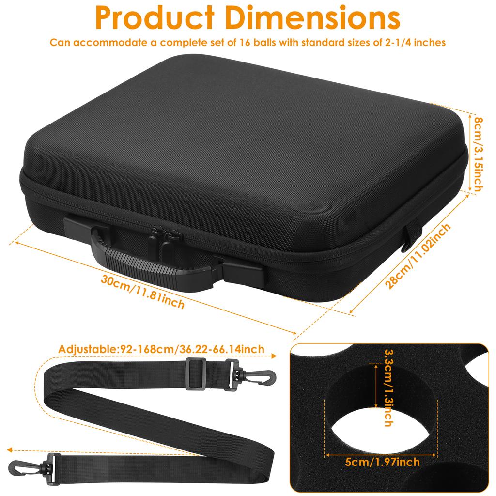 16/17 Holes Pool Ball Carrying Case Portable Billiard Balls Bag with Handle and Adjustable Shoulder Strap Pool Ball Storage Bag