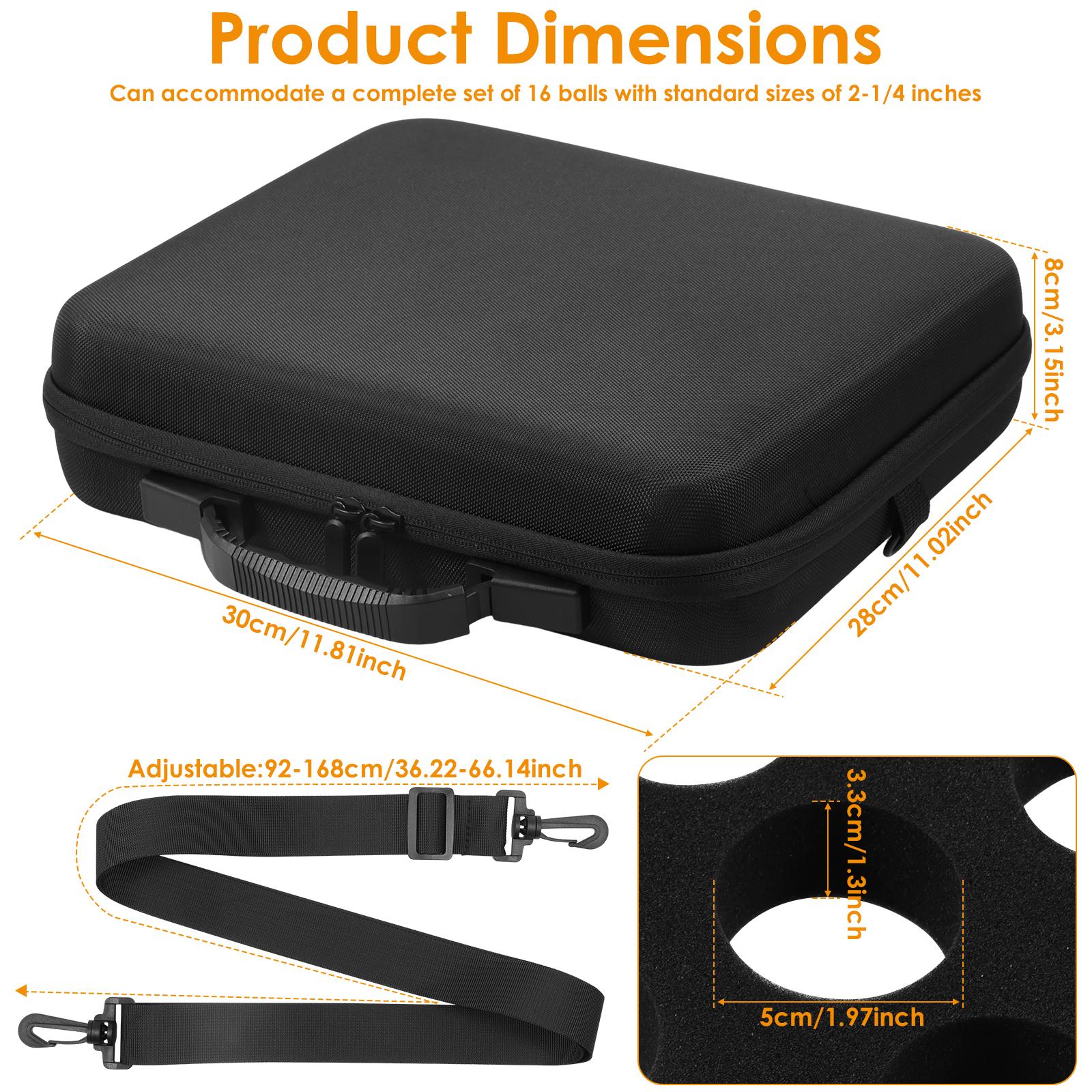 

16/17 Holes Pool Ball Carrying Case Portable Billiard Balls Bag with Handle and Adjustable Shoulder Strap Pool Ball Storage Bag