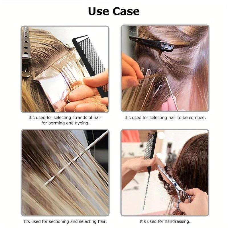 12pcs/24pcs Rat Tail Comb with Stainless Steel Pintail Heat Resistant Carbon Fiber Tooth Hair Styling Hairdressing Comb Tools