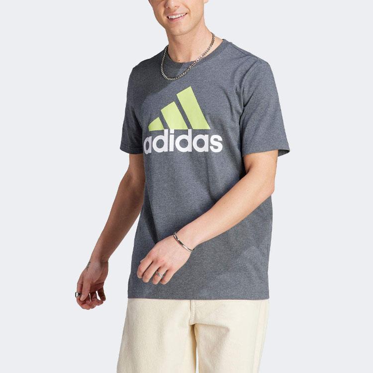 Adidas Essentials Alphabetic Logo Print Round Neck Short Sleeve T-Shirt Men Tops Grey IJ8578