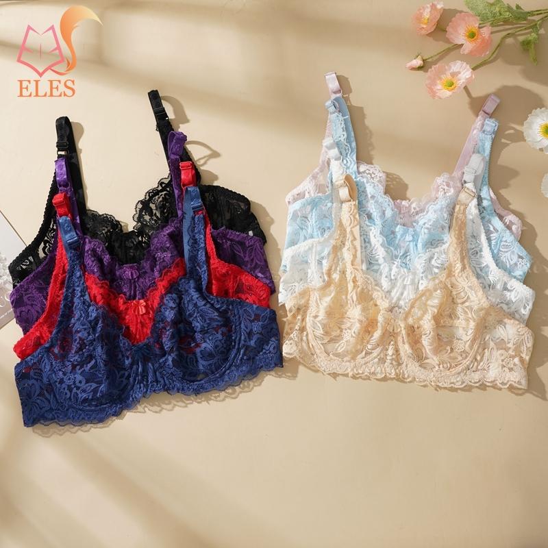 Thin Single-layer Transparent Sexy Bra Full Lace Steel Ring Unlined Bra Fresh Adjustment Plus Size Bra 34-40 Cup BC