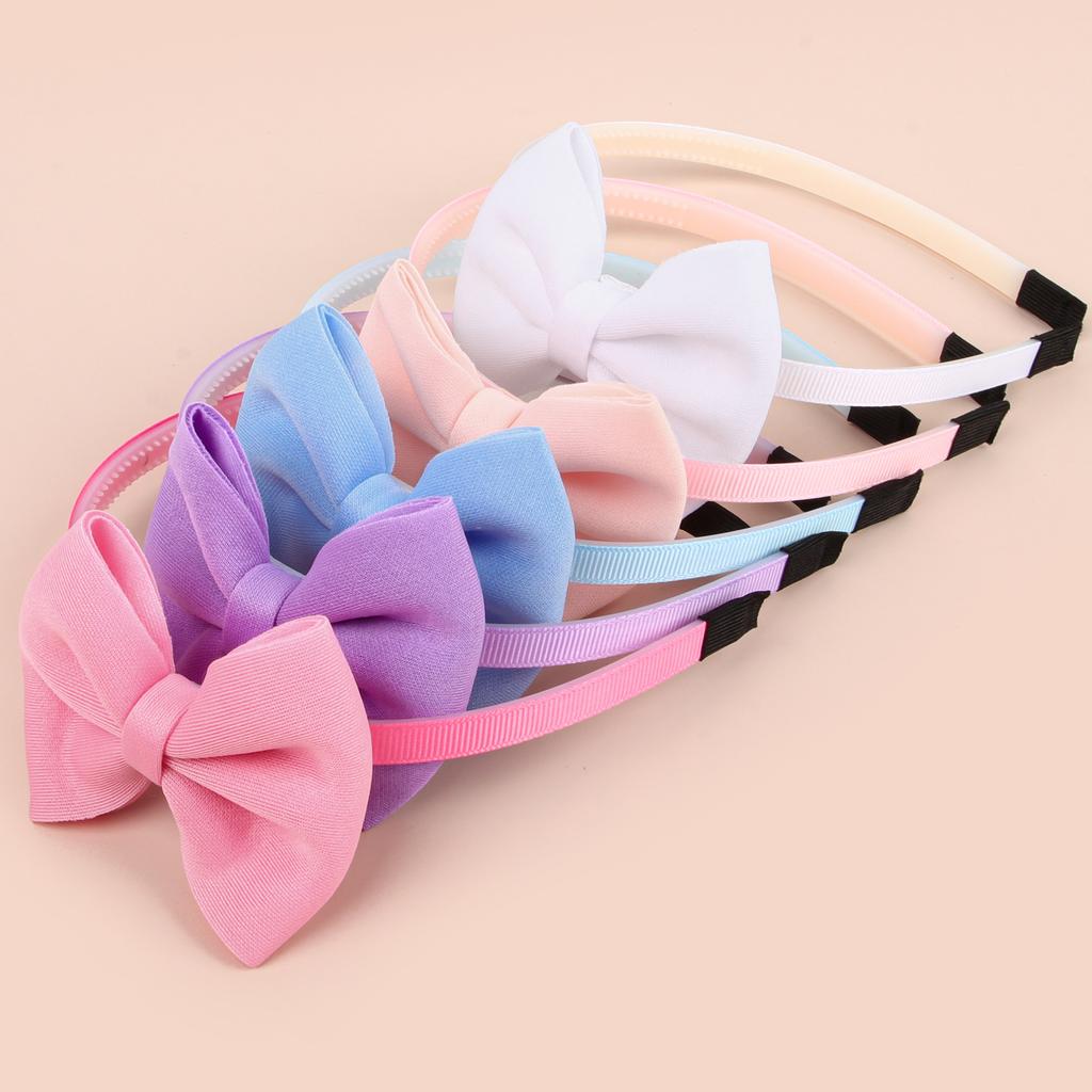 5pcs Fabric Hair Bows Headbands for Girls Plastic Teeth Hairbands 3inch Hair Bows with Headband Children Kids Hair Accessories