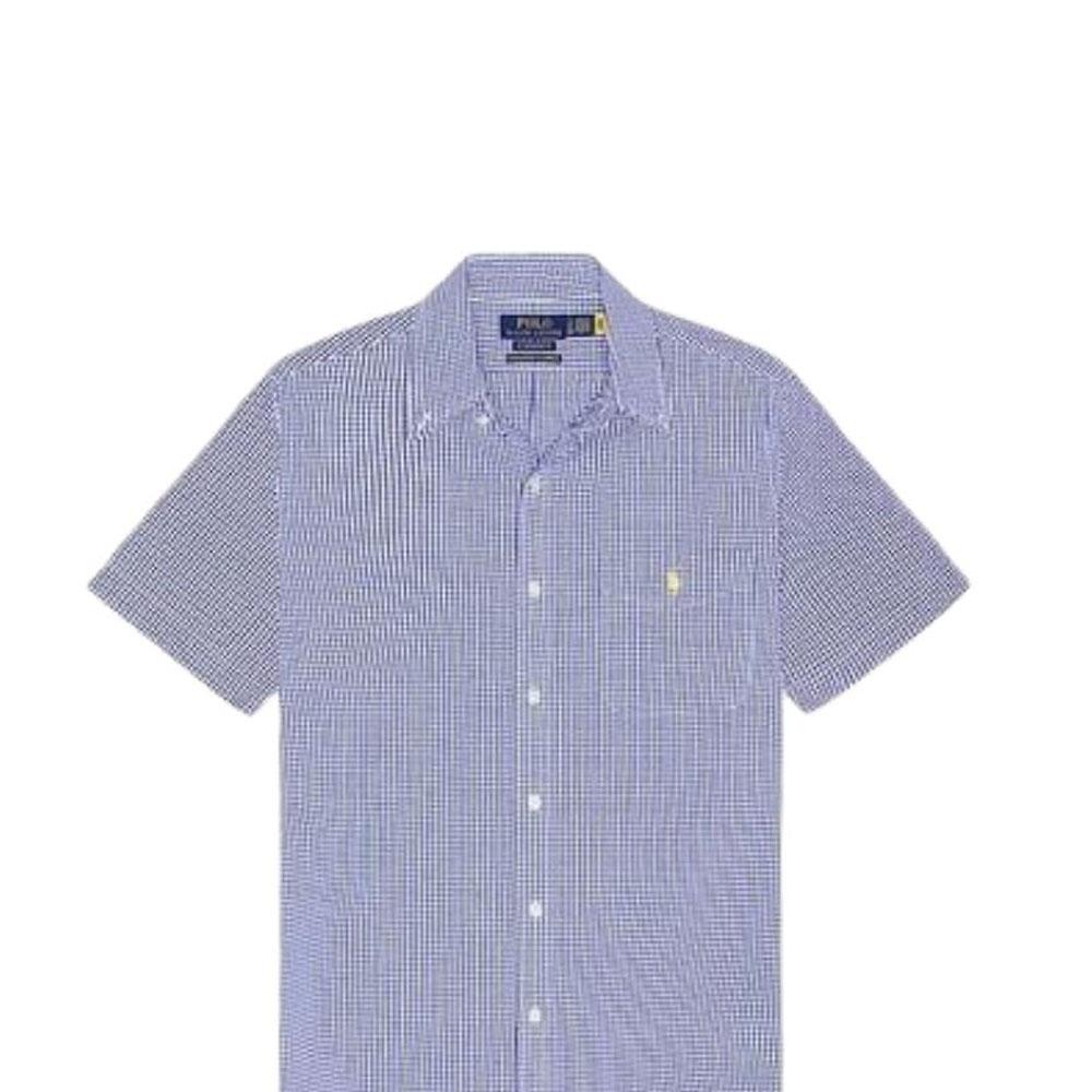 Polo Ralph Lauren Embroidered Logo Single-Breasted Short Sleeve Shirt Men Shirts Blue 710833828-001