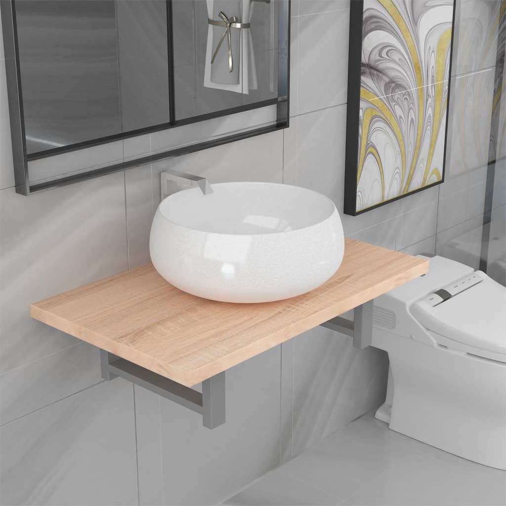 2 Piece Bathroom Furniture Set Ceramic Oak Brown