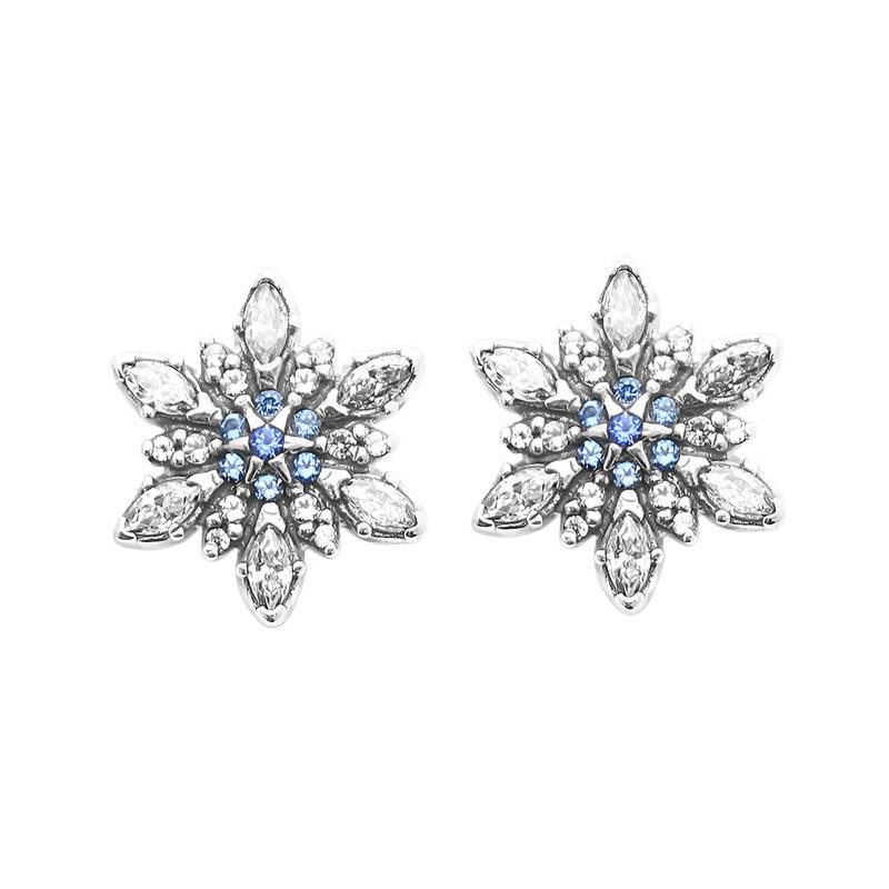 Pandora Crystal Snowflake 925 Silver Stud Earrings for Women 290590NBLMX