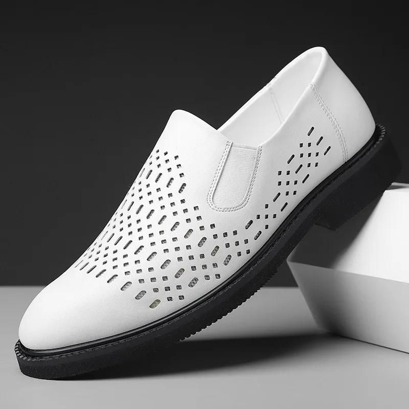 Fashion Designer New Platform Hollow Out Men's Loafers Fashion Leather Soft-soled Male Dress Shoes Casual Man Cow Leather Shoes Man