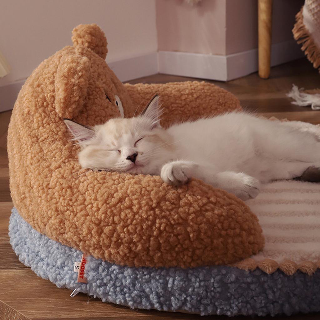 Cat Bed High Backrest All Seasons Hug Design Washable Cozy Cat Warm Pad for Cats Dogs Pets Little Bear
