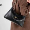 Genuine Full-Grain Leather Tote Bag Women Large Capacity Minimalist Shoulder Soft Structured Design Black