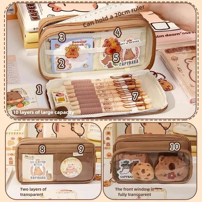 Large Capacity Transparent Pencil Case Detachable Stationery Bag Durable Clear Pen Pouch for School Office Supplies