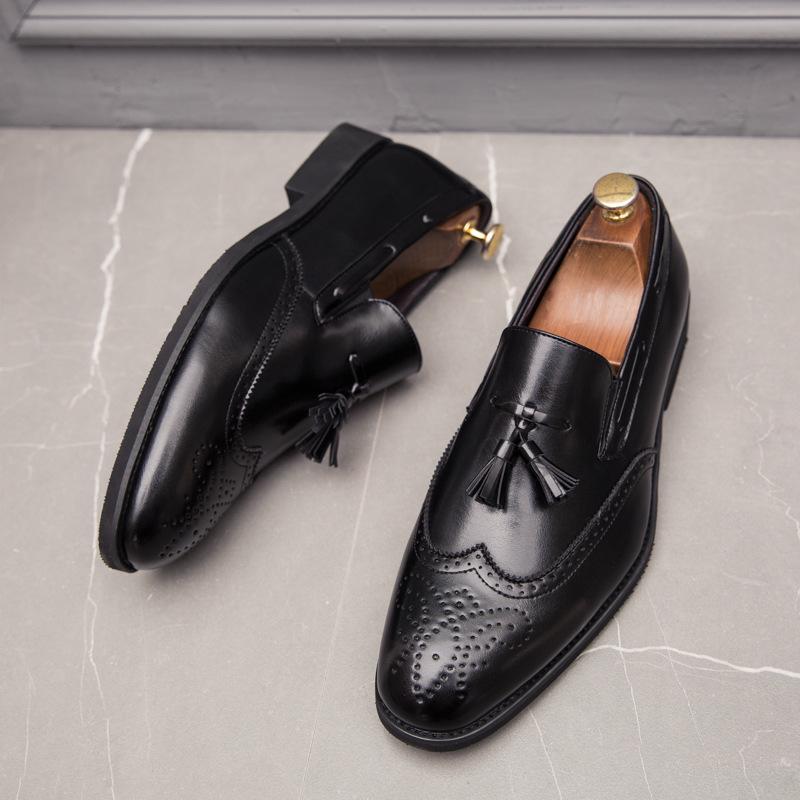 Men's Plus Size Tassel Leather Brogue Shoes - Casual Slip-On for Business or Weddings