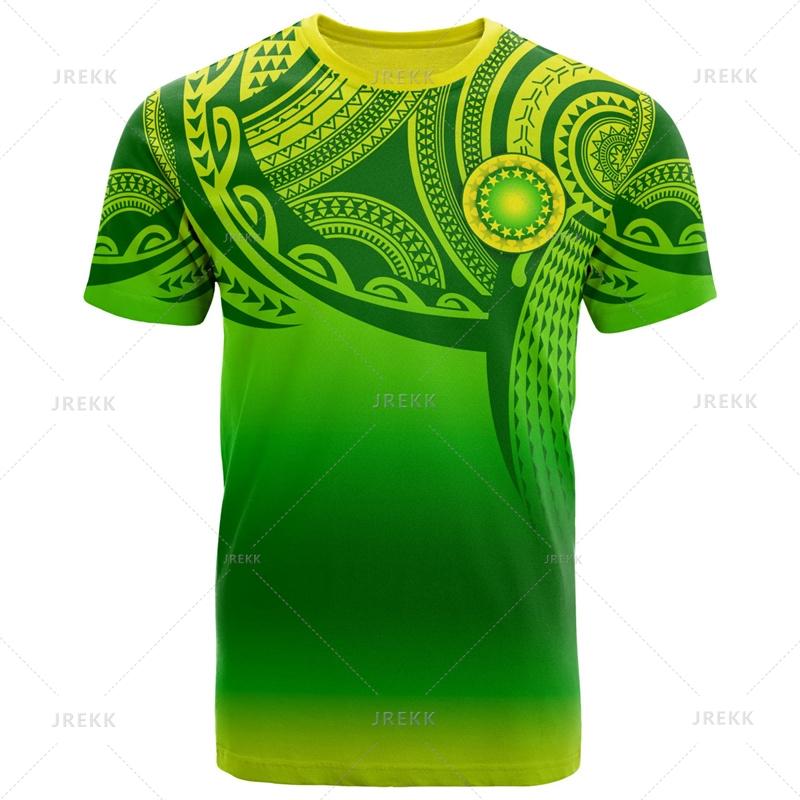 3D The RepublicOf Cook Islands Flag Map Printed T Shirt Cook Islands Coat Of Arms Graphic T-shirts For Men Vintage Short Sleeves