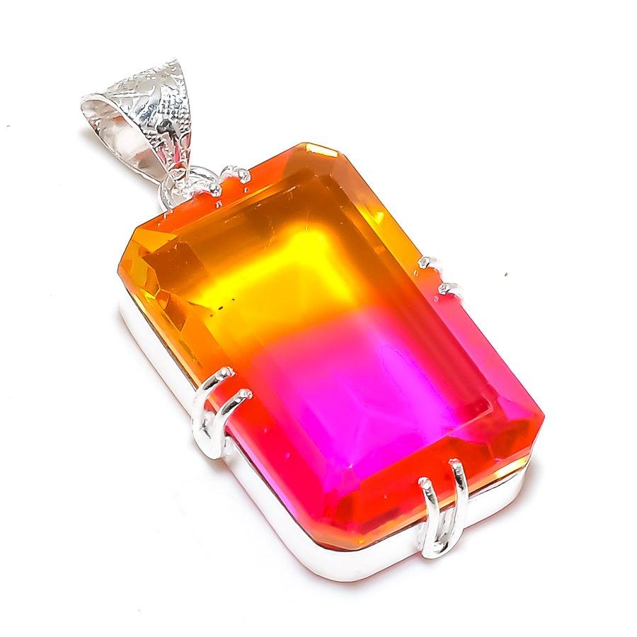 Bi-Color Tourmaline 925 Solid Sterling Silver Jewelry Pendant 1.77" SU-10238