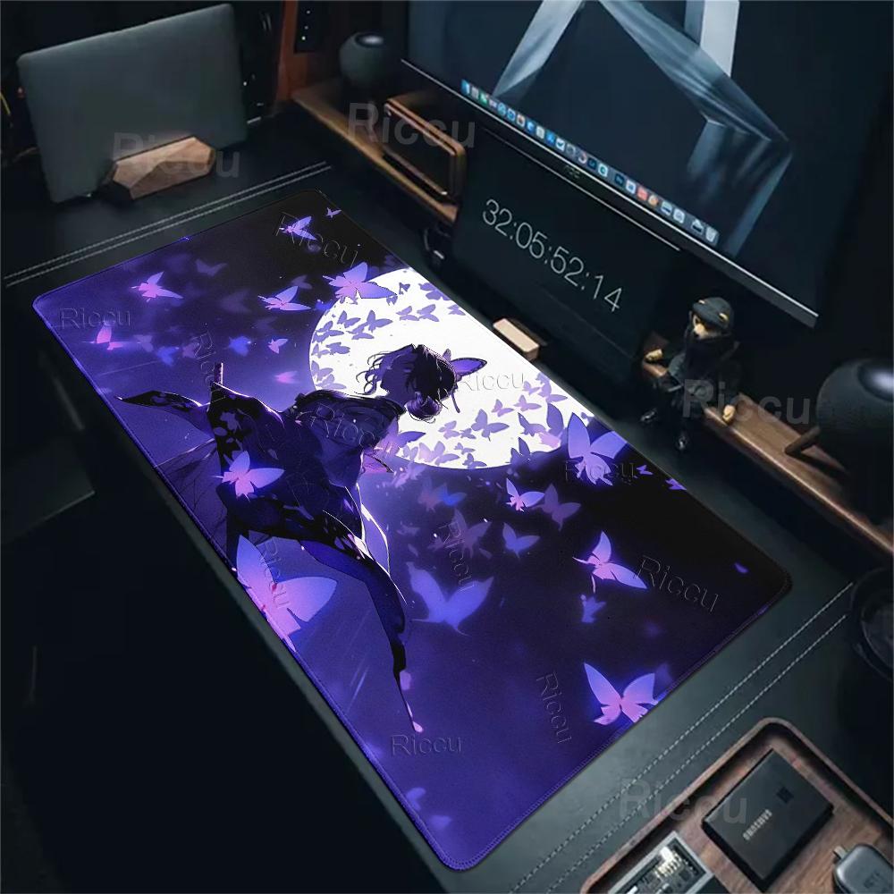 Mouse Pads Extended PC Purple Flower D-demon Slayer Desk Mat New Kochou Shinobu Table Mat Laptop Anime Girl Gamer Rubber Carpets