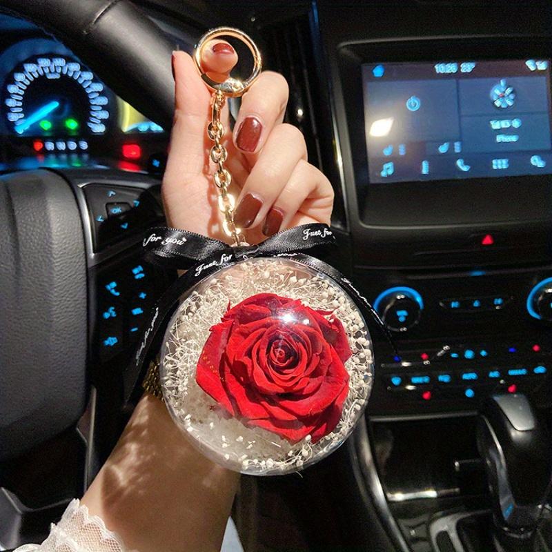 Flowers Rose Keychain Acrylic Ball Rose Car Hanging Valentine's Day Gift for Wife Car Interior Keychain