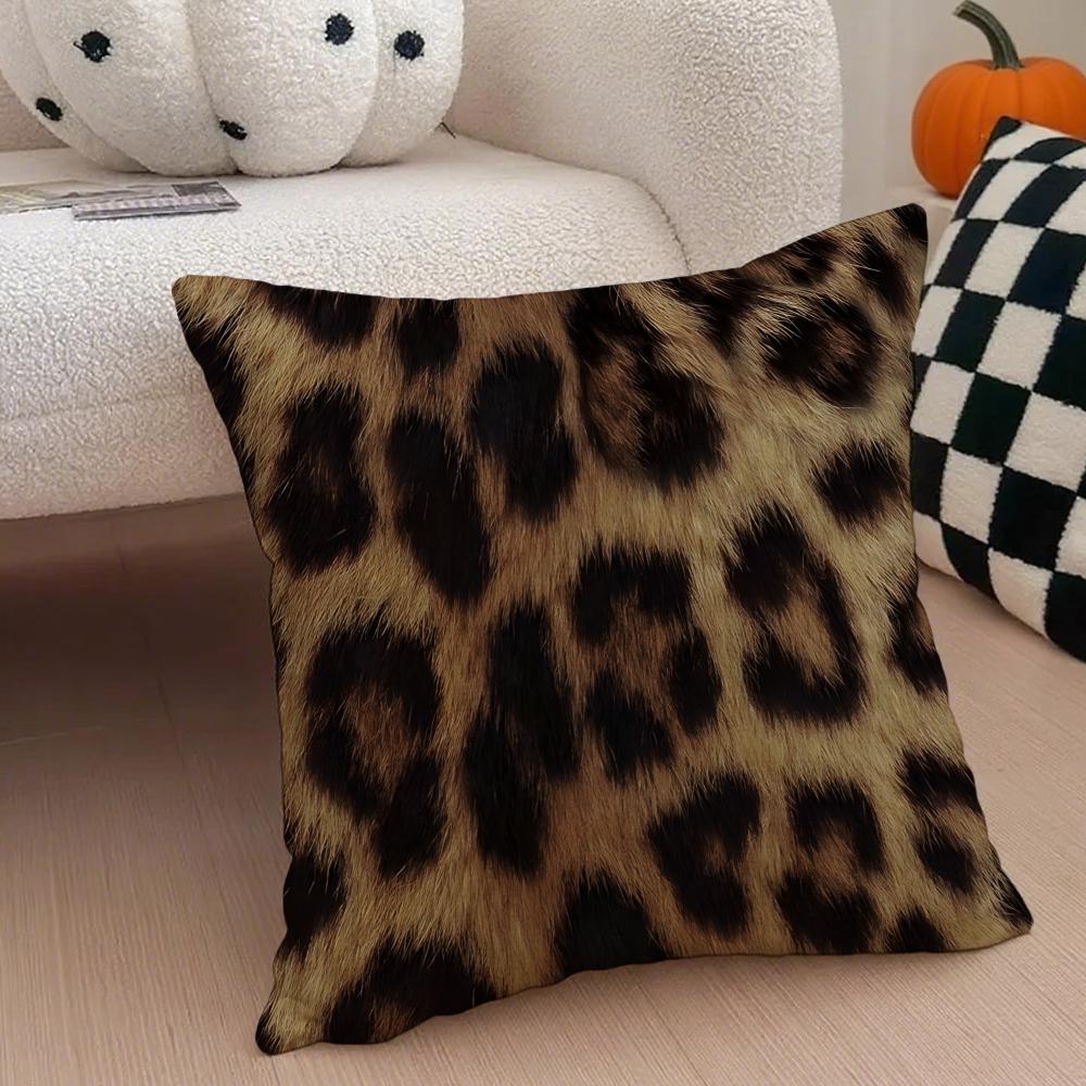 PPatchwork Fragmented Leopard Print Cushion Cover Throw Pillow Cover Hidden Button Durable Polyester Chair Cushion