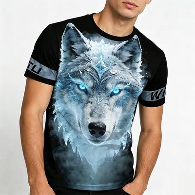 Herren Eiswolf Aufdruck T-Shirts Sommer Atmungsaktiv Kurzarm Rundhals Grafik-T-Shirts Herren Mode Streetwear Freizeit-Oberteile