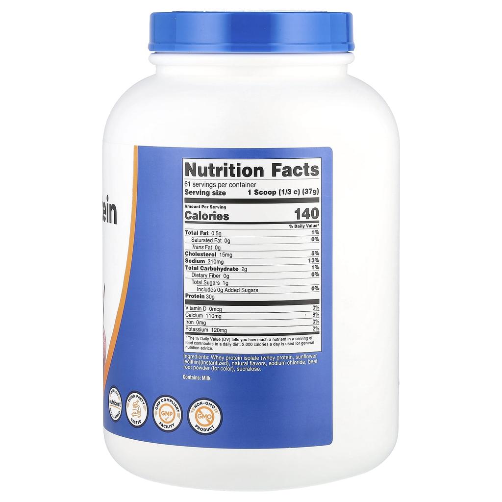 Nutricost Whey Protein Isolate, Strawberry Milkshake, 2,268 G (5 Lb)