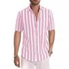 Summer Men's Casual Striped Lapel Short Sleeved Shirt