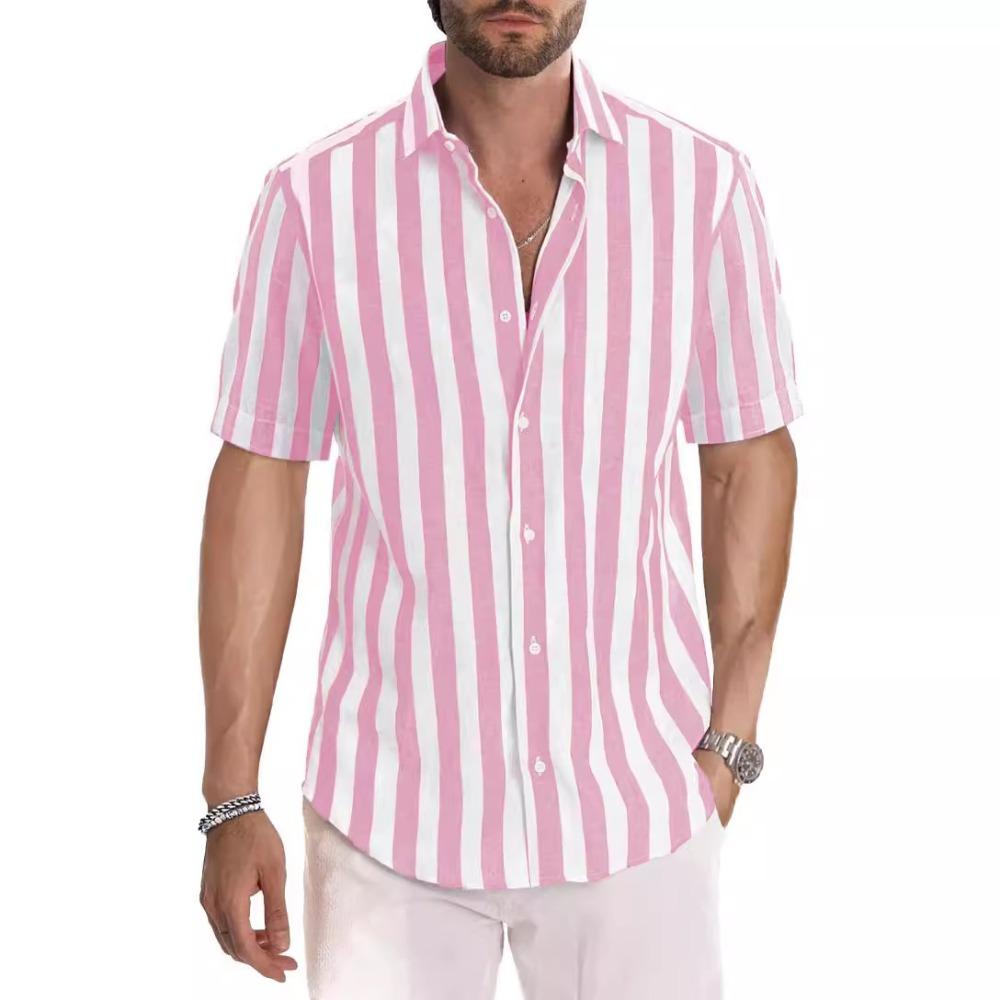 Summer Men's Casual Striped Lapel Short Sleeved Shirt