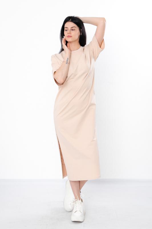 Women’s Everyday Maxi Dress – Comfortable Stretch Knit with Simple Sleeve & Front Prints, Summer, 3377-057-33 HC