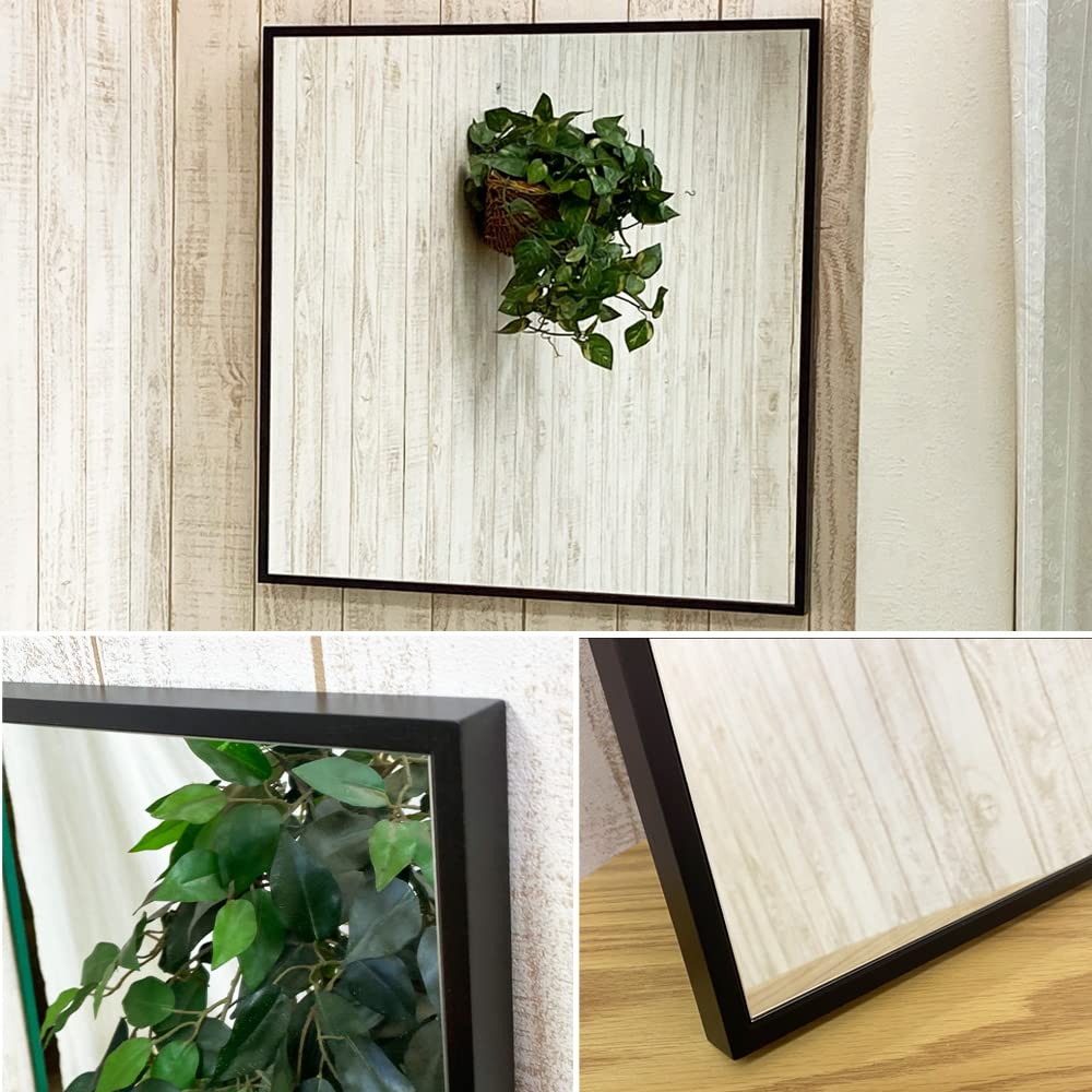 60 made in with a slim natural wood Dark brown Wall-mounted full-length mirror, square, cm, shatterproof, Japan, frame. (DBR) color.