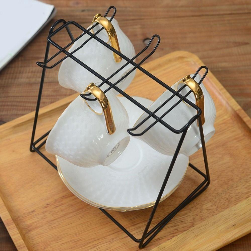 6 Cups Vertical Coffee Cup Rack Iron Cup Storage Rack Durable Cup Drying Stand  Coffee Mugs