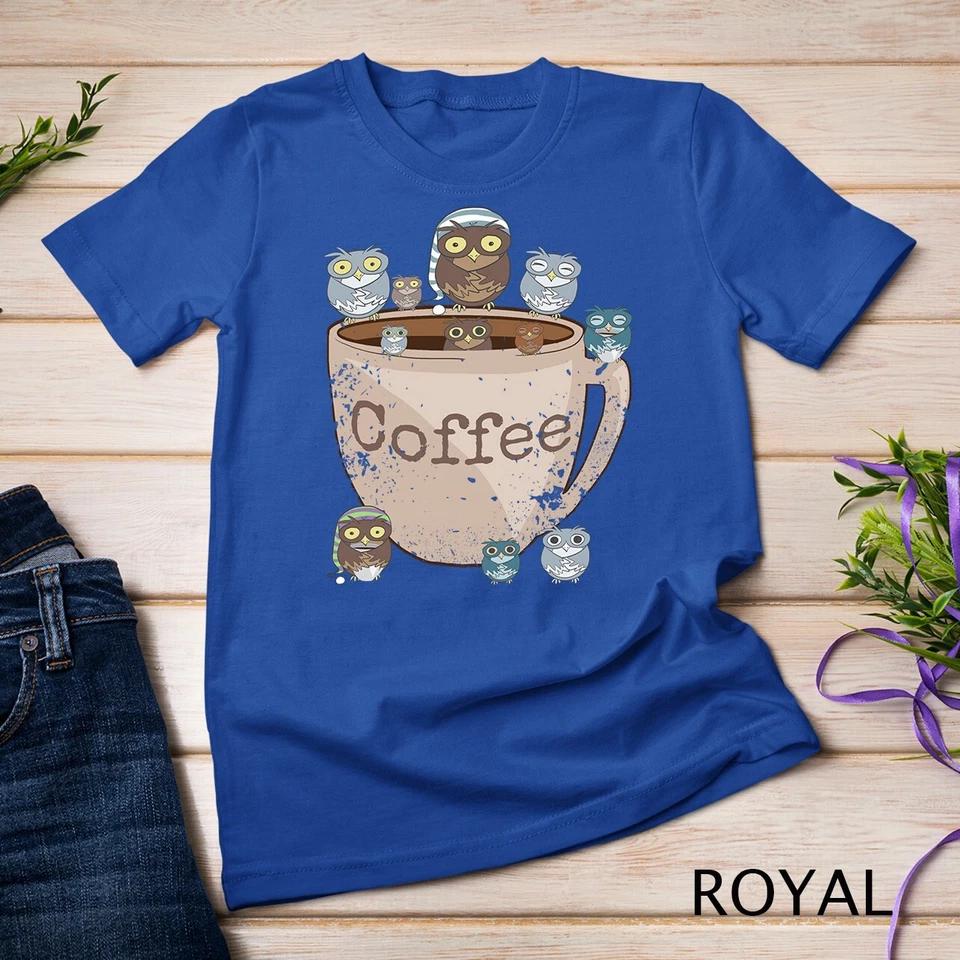 Funny Sarcastic Coffee & Owl Lovers Tee - Cute Vintage Owls Unisex T-shirt 8 S