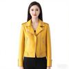 Women's Yellow Faux Leather Biker Jacket Asymmetric Zip-Up Short Coat