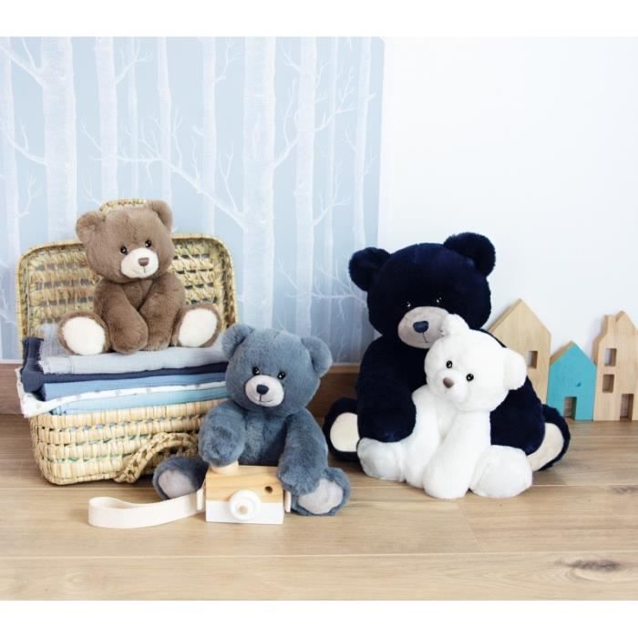 Jouet en peluche - histoire d'ours - ours oscar - 25 cm - bleu jean - intérieur