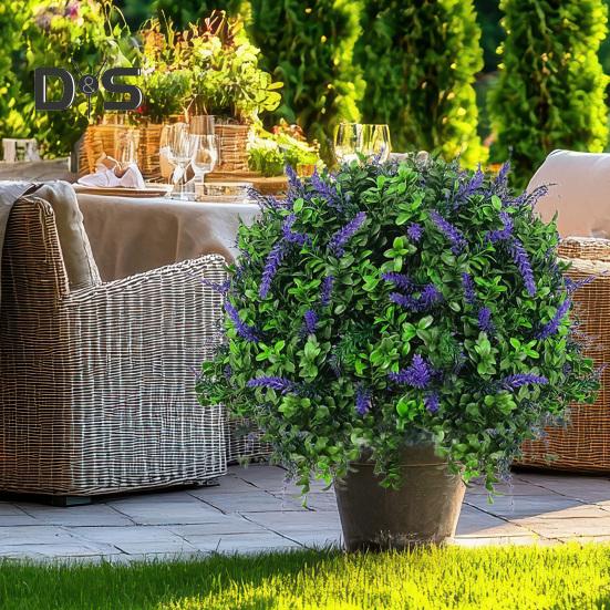 Artificial Lavender Topiary Ball Faux Topiary Tree with Spike Fake Bushes UV Resistant Fake Shrubs for Indoor Outdoor Home Garden Yard Decoration