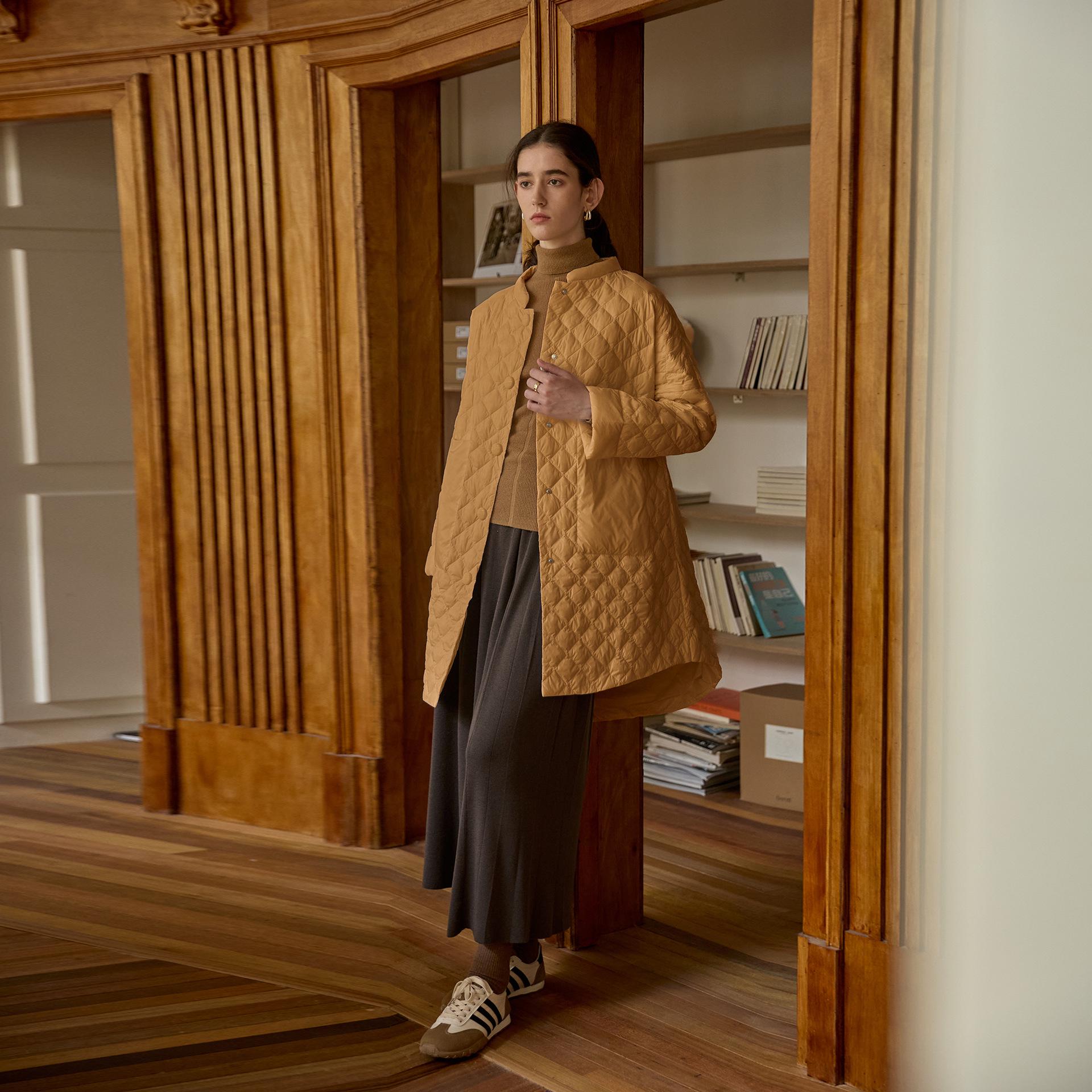 

Женский пуховик 2025 года с ромбовидной стежкой - Короткий спереди, длинный сзади, осенне-зимний пуховик с боковыми карманами One Size хаки