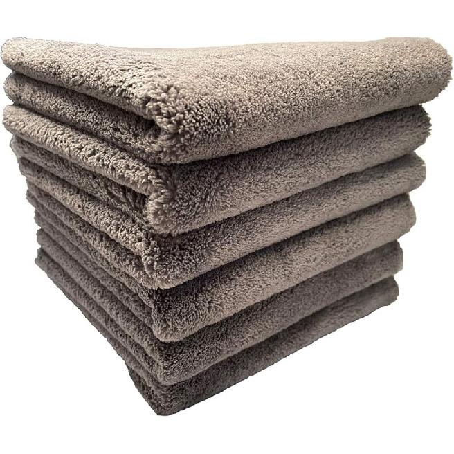 Plush Edgeless Microfiber Towel For Car, Soft Drying Wash Detailing Buffing Polishing Towel, 500 GSM 6PACK 16 X 16Inches (Black, 6Pack)