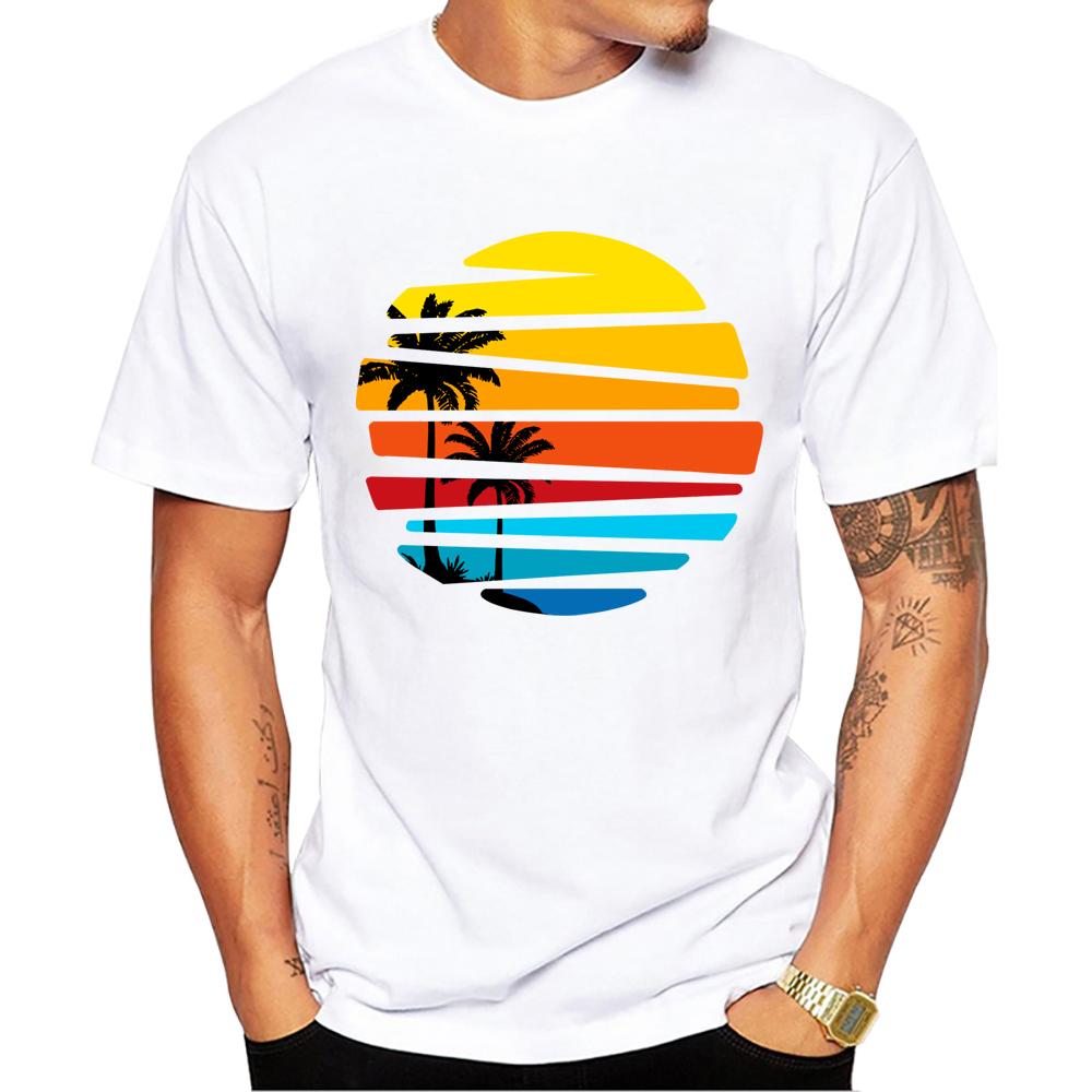 Sunset Geometric Harajuku Print Tshirt Graphic Text Tshirt High Quality Mens Short Sleeve Tshirt Mens Sportswear Mens Top
