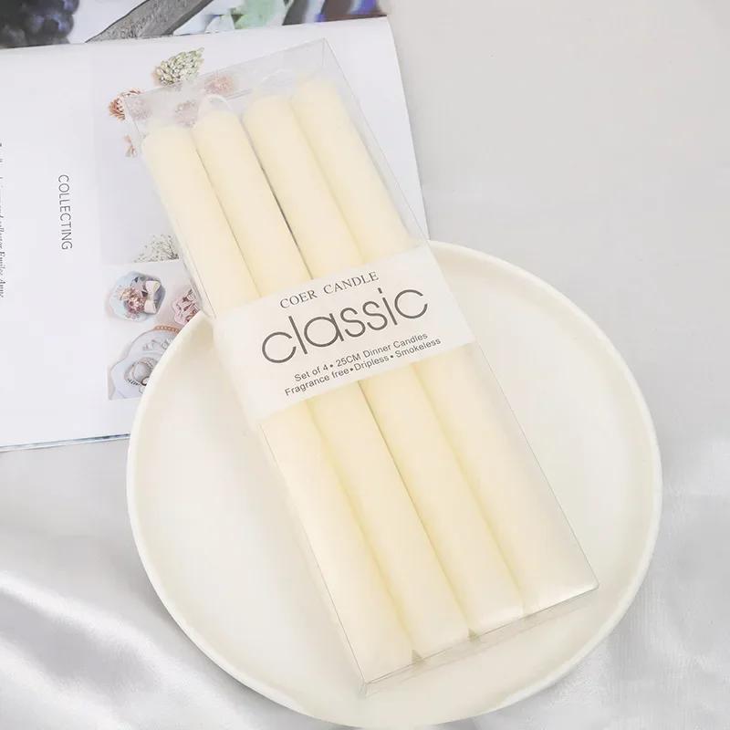 

Minimalist Solid Color European Romantic Candle Long Straight Pole Pearl Decor Home Wedding Dinner Western Style Decoration бежевый