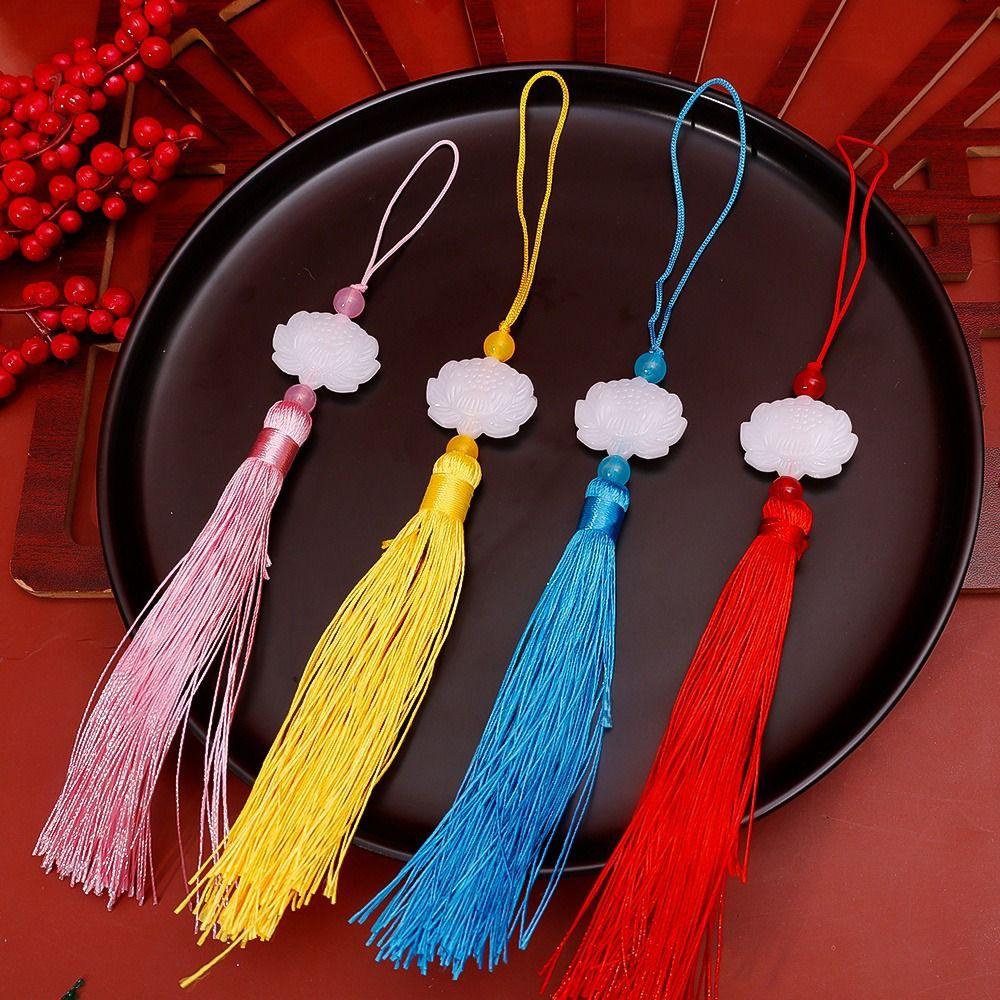 1Pcs Lotus Tassels Jade Beads Tassel Ancient Chinese Style Knot Tassels Pendant New Silk Tassels