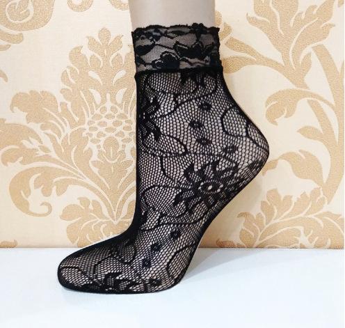 3 Pairs Sexy Black Silk Breathable Fishing Net Lace Short Socks Jacquard Black Short Stockings Women Thin Style Romantic Socks