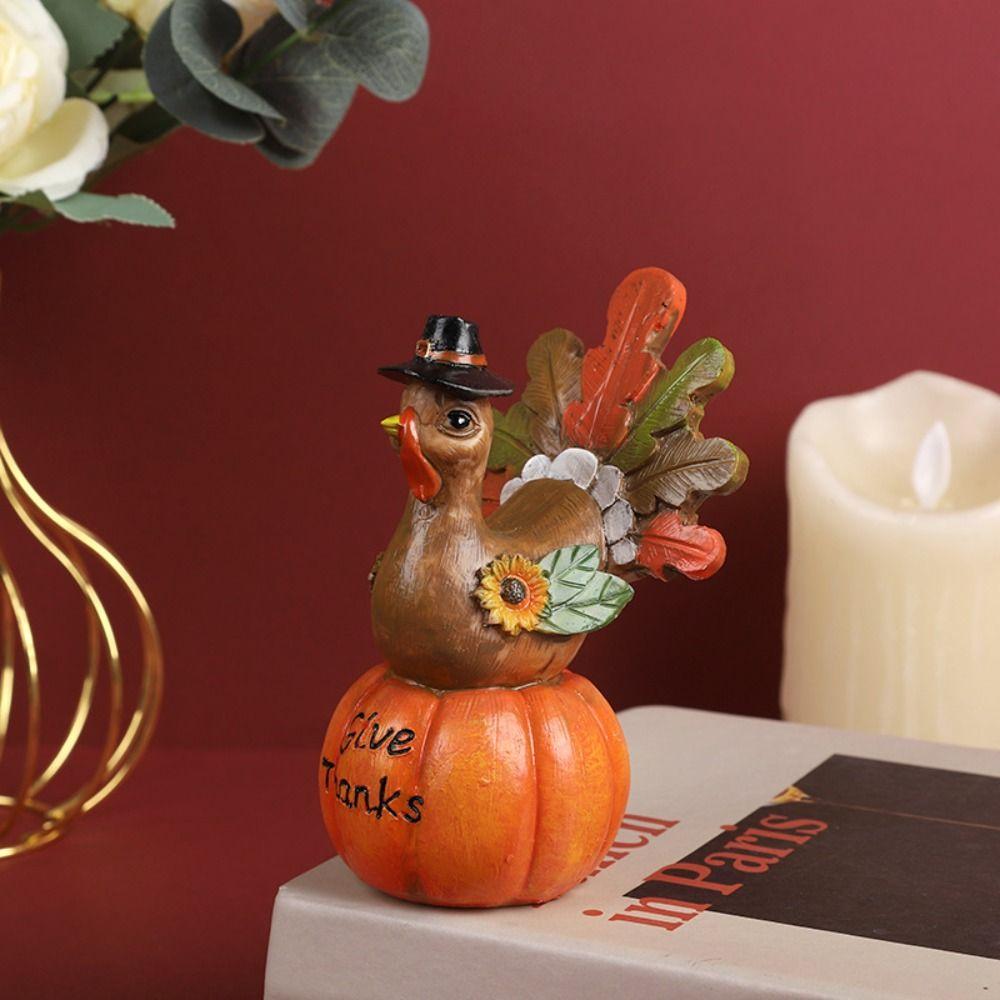 Resin Thanksgiving Pumpkin Turkey Statue Funny Miniature Figurine Sculpture Pumpkin Ornament Home