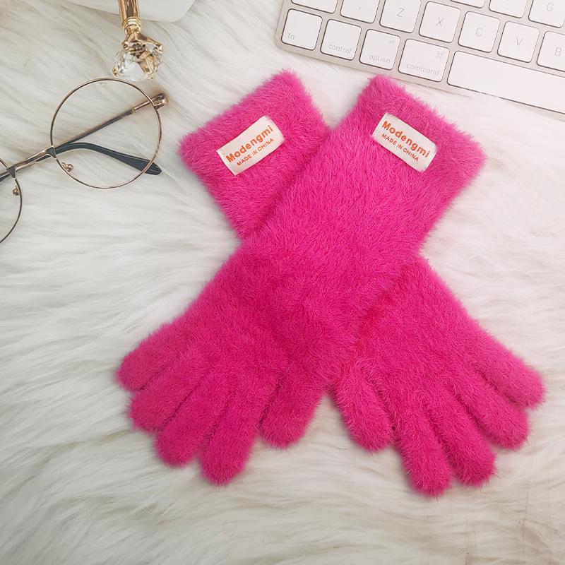 Soft Plush Fingerless Winter Gloves for Women - Long, Warm & Girlish Solid Colors