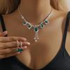 Diamond Drop Stud Earrings Necklace Set Retro Temperament Fashion Light Luxury Collarbone Chain Elegant Necklace Women
