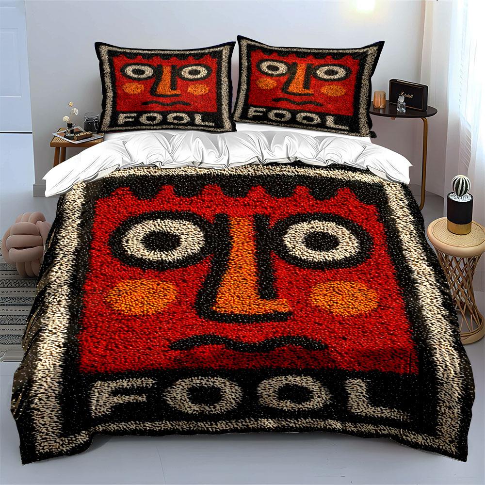 Red Face Fool Rug Design Bedding Duvet Cover Set (1*Duvet Cover 2*Pillowcases, without duvet insert)
