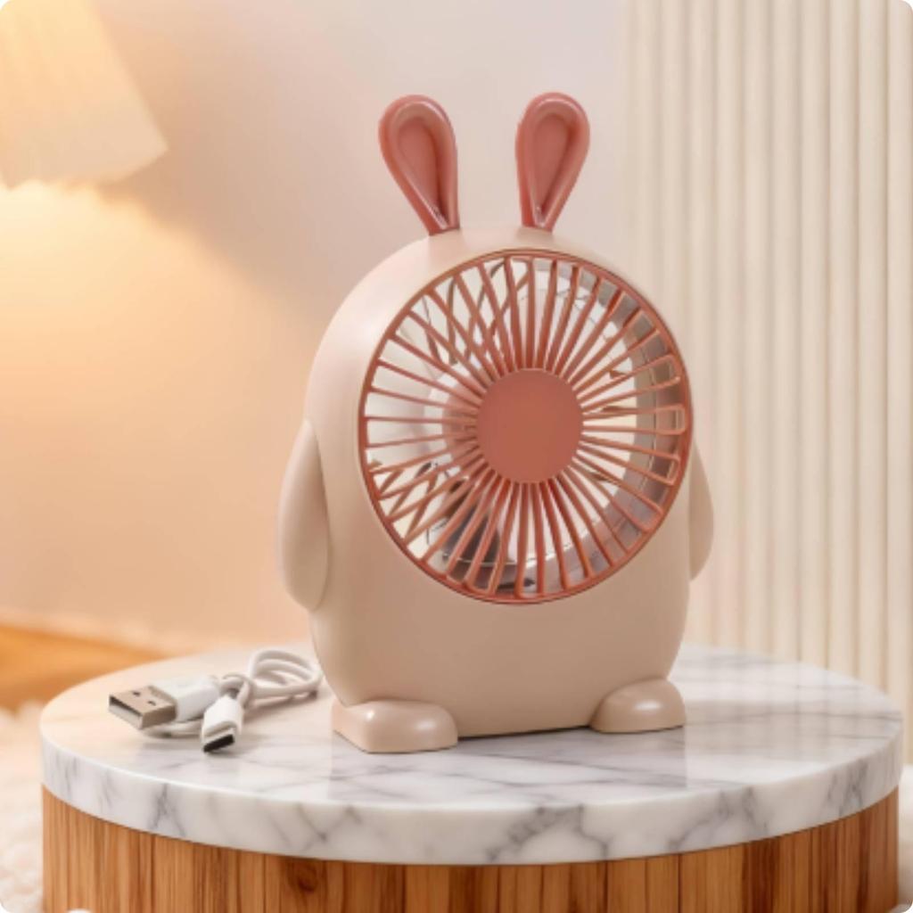 5xSmall Tabletop Fan Circular Grille USB Desk Stable Base for Desktop, Dorm Room Pink Rabbit