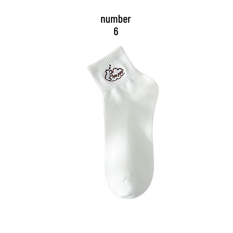 Women's Spring & Autumn Cotton Mid-Tube Socks - Japanese Style with Cute Cartoon Bunny Embroidery