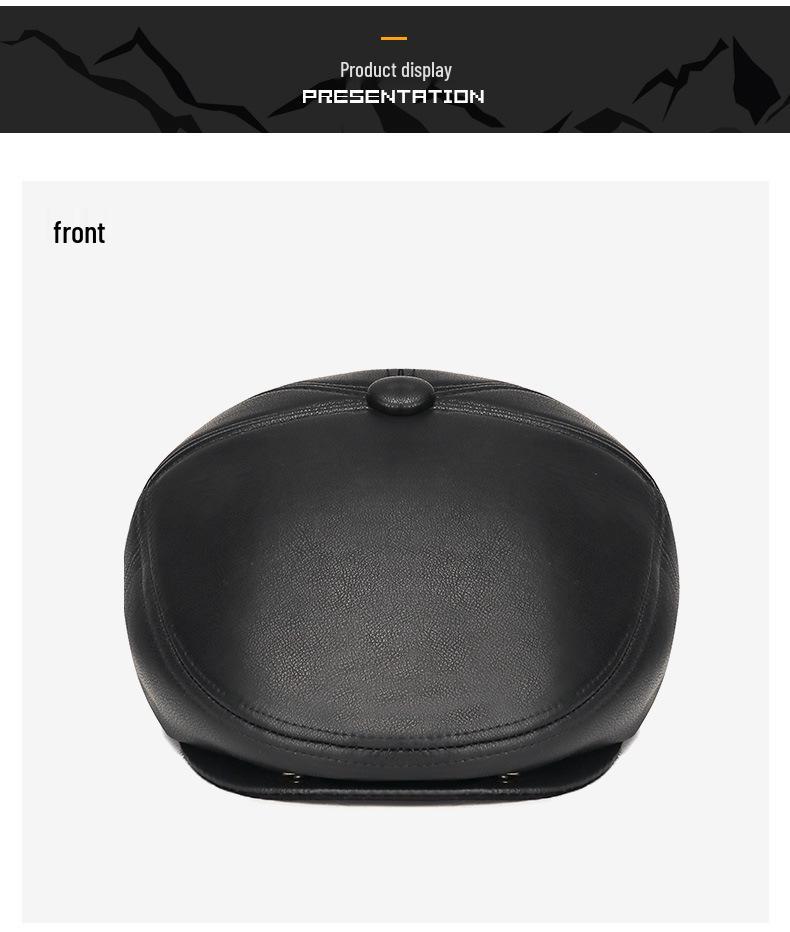 Men's Autumn-Winter Velvet-Lined PU Duckbill Cap with Ear Protection for Elderly