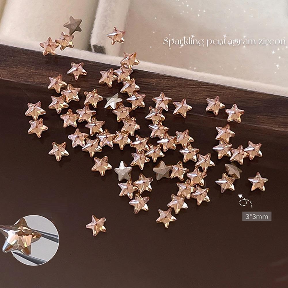 50PCS 3D Nail Art Rhinestones Sparkle Colorful 3mm Mini Star Shiny Zircon Rhinestones Glossy Glitter Pointed Bottom