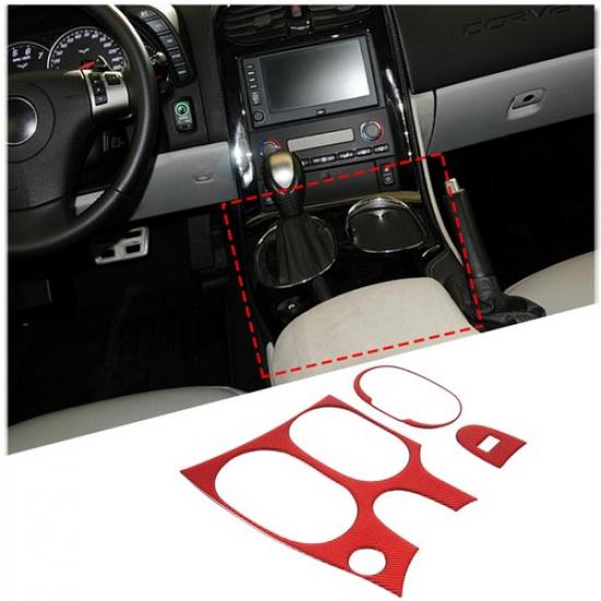Red Carbon Fiber Center Console Gear Panel Trim Sticker for Corvette C6 05-13