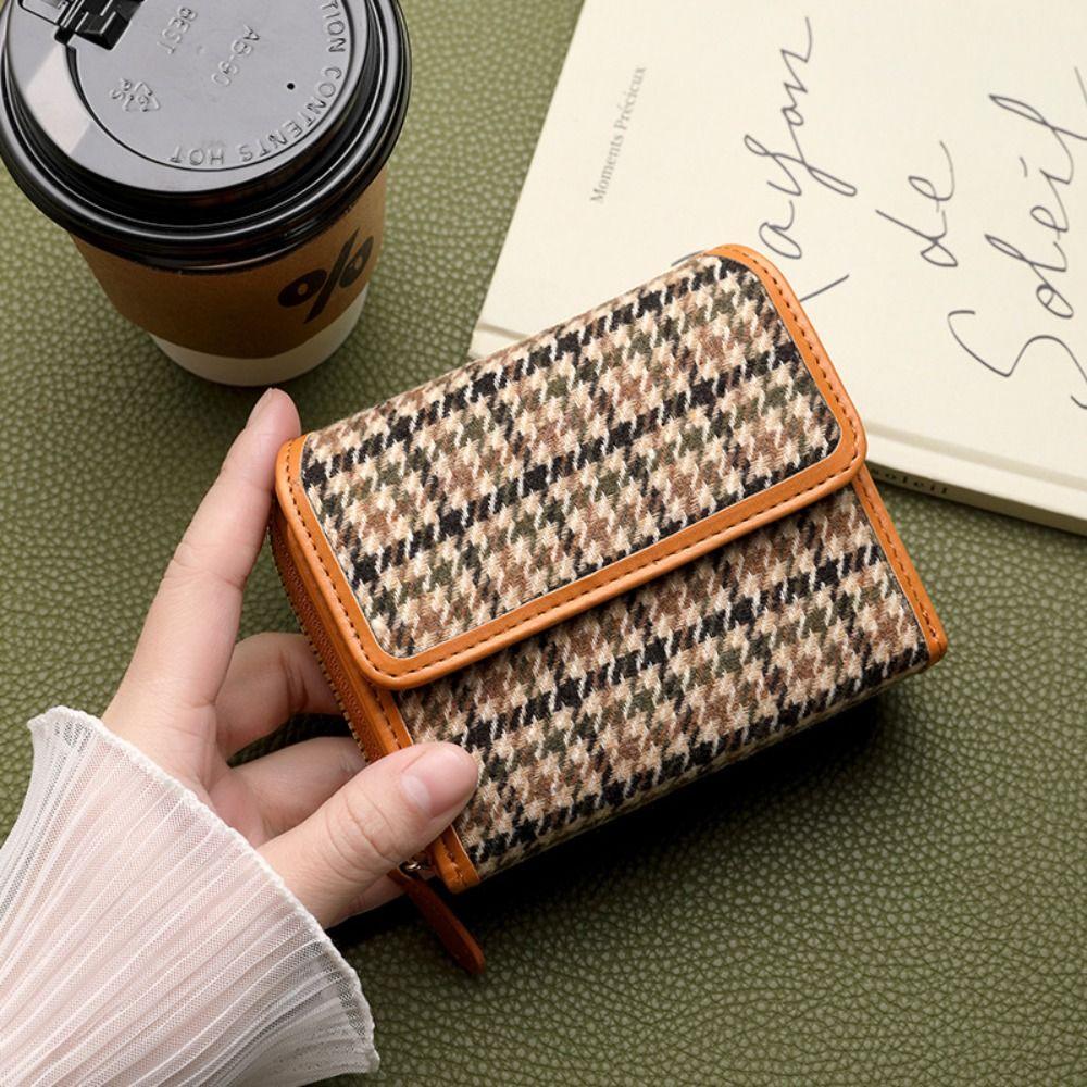 Cloth Houndstooth Zipper Purse Korean Style Card Holder Simple Women's Wallet  Outdoor
