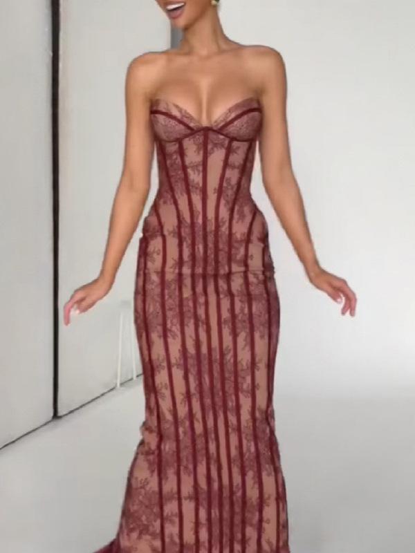 2026 Summer Pure Desire Lace Bodycon Tube Dress - Sleeveless Slim-Fit Women's Fashion