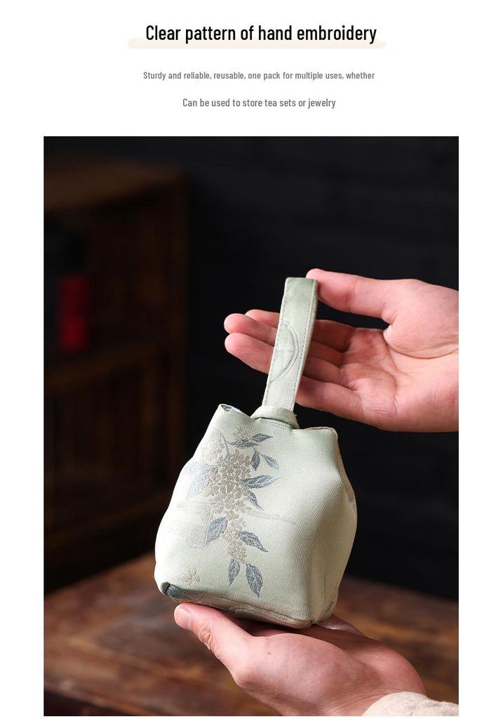 Chinese Brocade Tea Cup & Jewelry Storage Bag - Portable Thickened Pouch for Host Use & Buddhist Beads