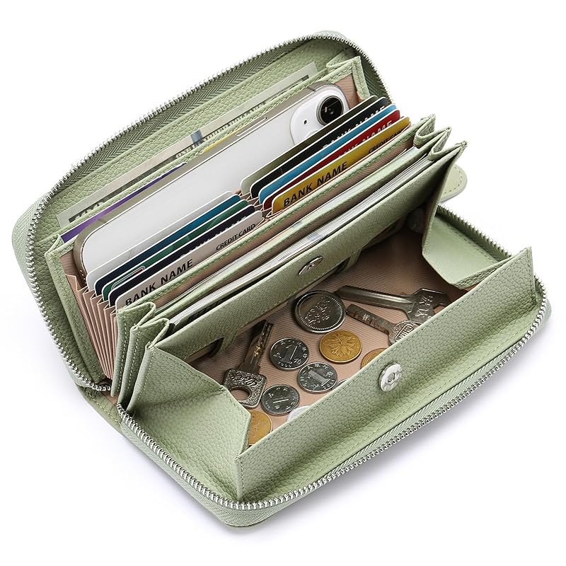 [Yocipa] Wallet Genuine Leather Ladies Round Zipper Long Wallet Large Capacity Leather card case Multifunctional wallet skimming Prevention Popularity