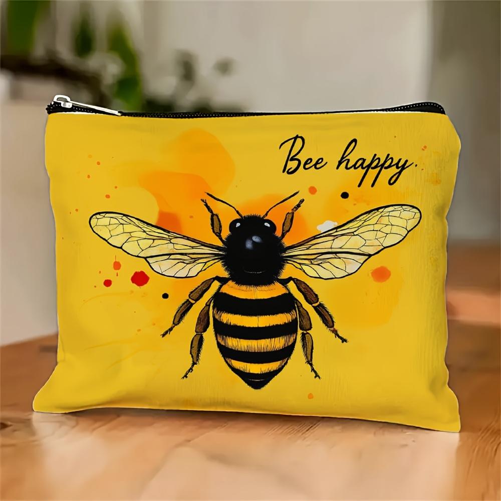 

A Bee Printed Patterned Makeup Bag- Multifunctional Zipper Pouch, Jewelry Storage Bag, Perfect Travel Zipper Small Storage Bag.